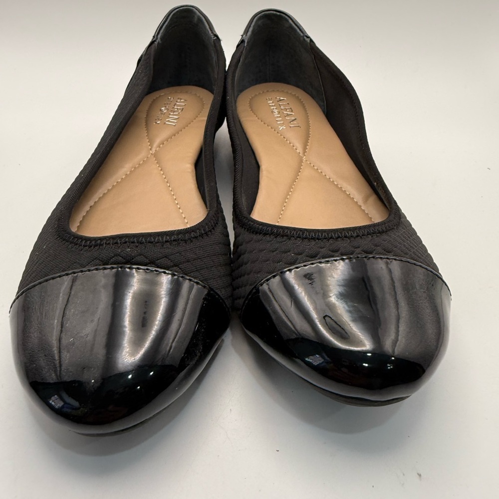 Black  Flats with Patent Cap Toe